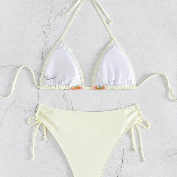 Beige Women's Beach Floral Print Halter Neck Bikini Set - Picture 6 of 8